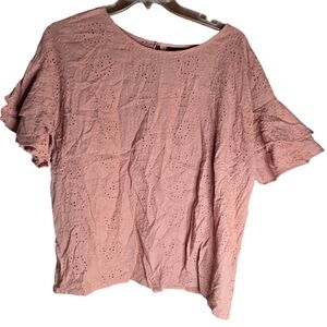 Liz Claiborne Woman Pink Eyelet Short Sleeve Blouse Size 2X